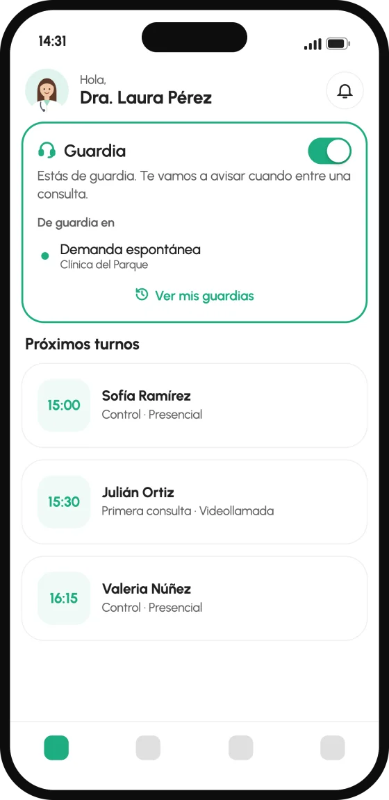 Tarjeta de atención inmediata encendida en la app de Medicloud